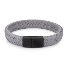 Load image into Gallery viewer, Black/Brown Braided Leather Bracelet Stainless Steel Magnetic