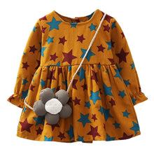 Load image into Gallery viewer, Kids Girls Long Sleeves Stars Print Princess Dress+Cartoon Shoulder Bag Set