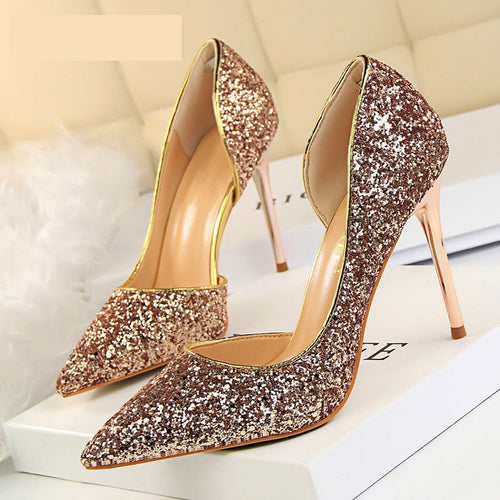 New Women Pumps Sexy High Heels Gold kitten heels Sliver Wedding Shoes
