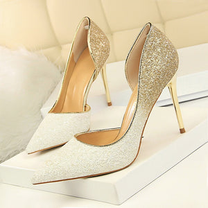New Women Pumps Sexy High Heels Gold kitten heels Sliver Wedding Shoes
