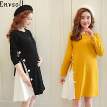 Load image into Gallery viewer, Long Sleeve Cotton Pregnant Dress Black Yellow