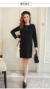 Long Sleeve Cotton Pregnant Dress Black Yellow