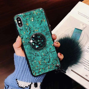 Luxury DIY With Crystal Holder+ Fur Ball +Strap Phone case