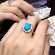 Load image into Gallery viewer, Natural blue turquoise Ring Pendant Earrings Natural gemstone Jewelry Set 925 Silver Lovely geometry Women party gift jewelry