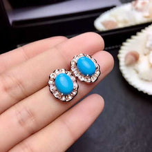 Load image into Gallery viewer, Natural blue turquoise Ring Pendant Earrings Natural gemstone Jewelry Set 925 Silver Lovely geometry Women party gift jewelry