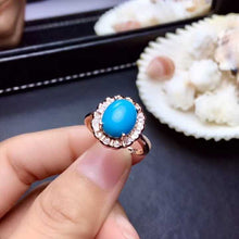 Load image into Gallery viewer, Natural blue turquoise Ring Pendant Earrings Natural gemstone Jewelry Set 925 Silver Lovely geometry Women party gift jewelry