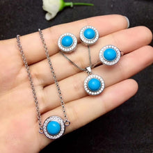 Load image into Gallery viewer, Natural blue turquoise jewelry sets natural gemstone ring earring Pendant Bracelet S925 silver Fashion simple Round girl gift