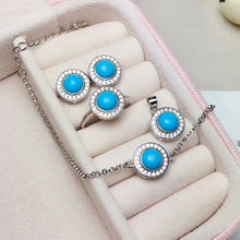 Load image into Gallery viewer, Natural blue turquoise jewelry sets natural gemstone ring earring Pendant Bracelet S925 silver Fashion simple Round girl gift