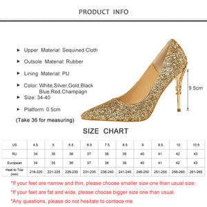 2019 New Spring Women Pumps High Thin Heels Pointed Toe Metal Decoration Sexy Bling Bridal Wedding Women Shoes Gold High Heels