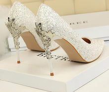 Load image into Gallery viewer, 2019 New Spring Women Pumps High Thin Heels Pointed Toe Metal Decoration Sexy Bling Bridal Wedding Women Shoes Gold High Heels