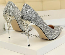 Load image into Gallery viewer, 2019 New Spring Women Pumps High Thin Heels Pointed Toe Metal Decoration Sexy Bling Bridal Wedding Women Shoes Gold High Heels