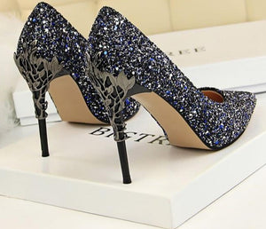 2019 New Spring Women Pumps High Thin Heels Pointed Toe Metal Decoration Sexy Bling Bridal Wedding Women Shoes Gold High Heels