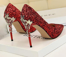 Load image into Gallery viewer, 2019 New Spring Women Pumps High Thin Heels Pointed Toe Metal Decoration Sexy Bling Bridal Wedding Women Shoes Gold High Heels
