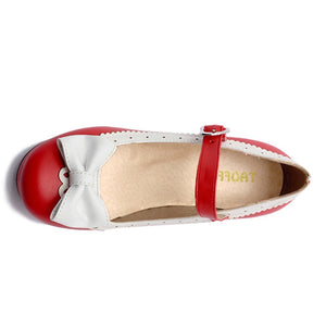 TAOFFEN Women Thick High Heel Shoes Women Patchwork Bowknot Heart Buckle Heels Pumps Ladies Office Daily Footwear Size 28-43