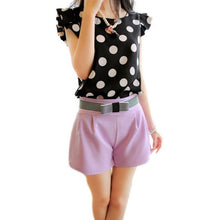 Load image into Gallery viewer, Girl Dots Blouse Women Casual Chiffon Shirt Sleeveless Ruffle