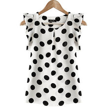 Load image into Gallery viewer, Girl Dots Blouse Women Casual Chiffon Shirt Sleeveless Ruffle