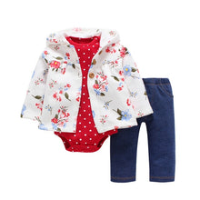 Load image into Gallery viewer, 2019 kids clothing set,toddler baby girl boy clothes floral print,unisex newborn bebes clothes coat+rompers+pants 3PCS outfits