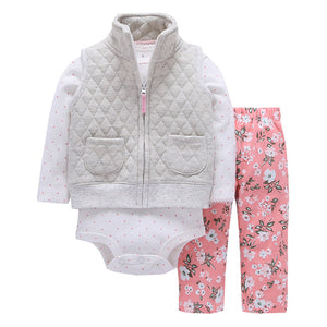 2019 kids clothing set,toddler baby girl boy clothes floral print,unisex newborn bebes clothes coat+rompers+pants 3PCS outfits