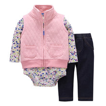 Load image into Gallery viewer, 2019 kids clothing set,toddler baby girl boy clothes floral print,unisex newborn bebes clothes coat+rompers+pants 3PCS outfits