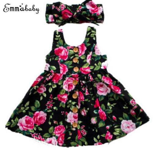 Baby Girl Clothes Button Floral Dress .