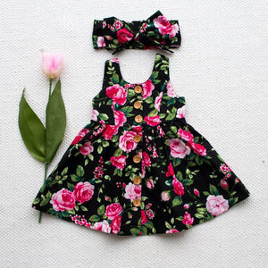 Baby Girl Clothes Button Floral Dress .