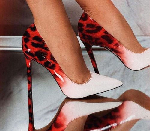 LALA IKAI Women Thin Heel Pumps PU Leather Pointed Toe Ladies Sexy Wedding Party Leopard Shoes Chaussures Femme 014C3381-4