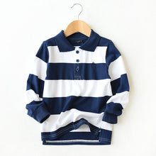 Load image into Gallery viewer, Autumn Boys T Shirt Long Sleeve Striped Turn-down Collar Cotton Teenage School Kids Tops Tees