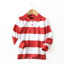 Load image into Gallery viewer, Autumn Boys T Shirt Long Sleeve Striped Turn-down Collar Cotton Teenage School Kids Tops Tees