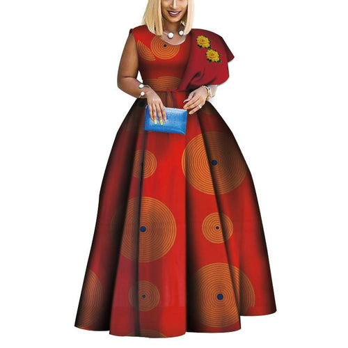 African Print Dresses Bazin One-shoulder Party Dress