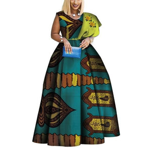 African Print Dresses Bazin One-shoulder Party Dress