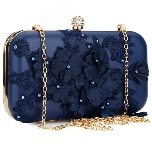 2019 New Women Clutch Bag Flower Ladies Dark Blue Evening