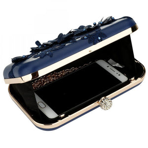 2019 New Women Clutch Bag Flower Ladies Dark Blue Evening