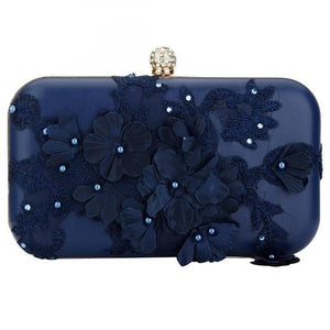 2019 New Women Clutch Bag Flower Ladies Dark Blue Evening