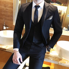 Load image into Gallery viewer, Men&#39;s wedding dress solid color Slim 3 piece set fashion business casual suit jacket wedding banquet dress men&#39;s clothing