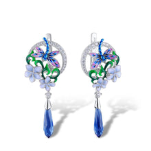 Load image into Gallery viewer, Silver Earrings For Women 925 Sterling Silver Delicate Dragonfly Flower Drop Earrings