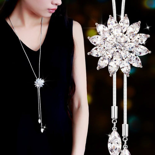 Sweater Chain Jewelry Accessories Snowflake Necklace Long Crystal Necklace