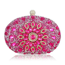 Load image into Gallery viewer, Luxury Clutch diamond crystal Floral blue red Sling designer purse cell phone pocket wallet Handbags