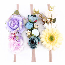 Load image into Gallery viewer, 3PCS Baby Girls Artificial Flower Headband Elastic Nylon Ribbon Newborn Headwear Set