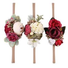 Load image into Gallery viewer, 3PCS Baby Girls Artificial Flower Headband Elastic Nylon Ribbon Newborn Headwear Set