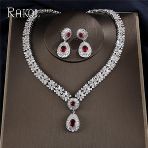 RAKOL Exclusive Dubai White Color Jewelry Luxury Cubic Zirconia Necklace Earring Bracelet