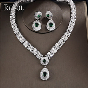 RAKOL Exclusive Dubai White Color Jewelry Luxury Cubic Zirconia Necklace Earring Bracelet