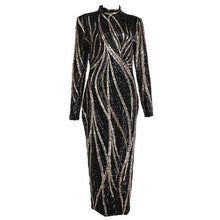 Load image into Gallery viewer, Glittering Womens Turtleneck Long Sleeve Sequin Maxi Bodycon Dress Elegant Stretch Geometrical Foil Party Dress Vestidos