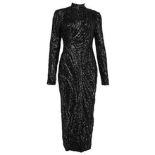 Load image into Gallery viewer, Glittering Womens Turtleneck Long Sleeve Sequin Maxi Bodycon Dress Elegant Stretch Geometrical Foil Party Dress Vestidos