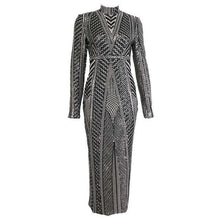 Load image into Gallery viewer, Glittering Womens Turtleneck Long Sleeve Sequin Maxi Bodycon Dress Elegant Stretch Geometrical Foil Party Dress Vestidos