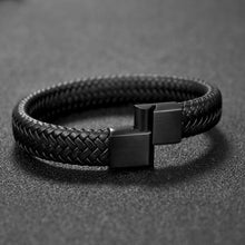 Load image into Gallery viewer, Black/Brown Braided Leather Bracelet Stainless Steel Magnetic