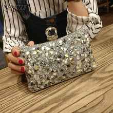 Load image into Gallery viewer, Silver Diamonds Box  evening Clutch Purse Women Fashion Mini Chain Shoulder Bags Female Elegant