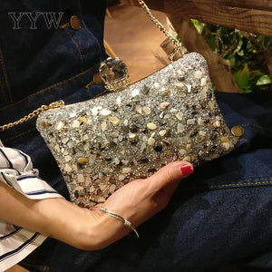 Silver Diamonds Box  evening Clutch Purse Women Fashion Mini Chain Shoulder Bags Female Elegant