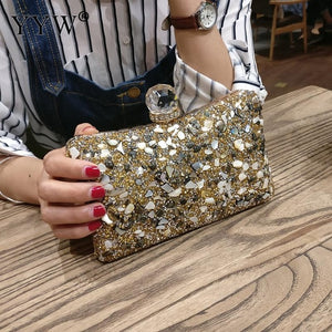 Silver Diamonds Box  evening Clutch Purse Women Fashion Mini Chain Shoulder Bags Female Elegant