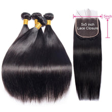 Load image into Gallery viewer, Virgo Peruvian Straight Hair Bundles With Closure 5x5 Lace Closure With 2 3 Bundles 4 PCS Remy Human Hair Bundles With Closure