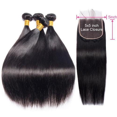 Virgo Peruvian Straight Hair Bundles With Closure 5x5 Lace Closure With 2 3 Bundles 4 PCS Remy Human Hair Bundles With Closure